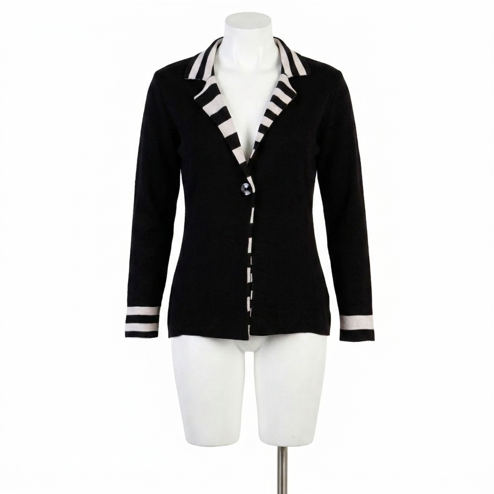 NEW ANGEL APPAREL stripe long sleeve blazer in black/stone